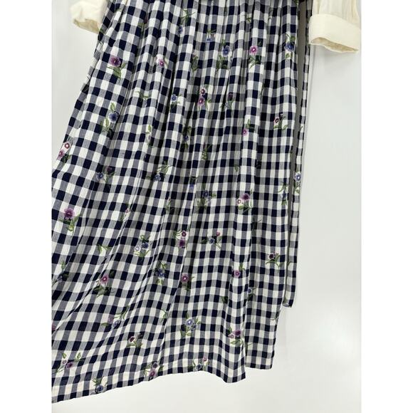 Allison Che Vintage Dress Womens 16 Blue White Check Print Maxi Vest Ruffles - Picture 9 of 16